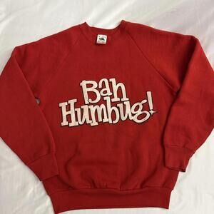 Vintage 80s Bah Humbug Christmas Carol Red Crewneck Sweatshirt Sz Medium